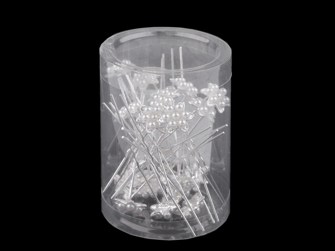 Ac de par floare cu perle ø17 mm - Alb (2 Bucăți)