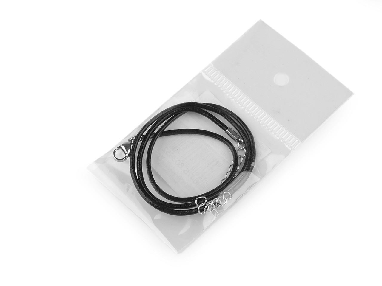 Snur din piele cu carabina din inox, lungime 46 cm - Negru (1 Bucată)