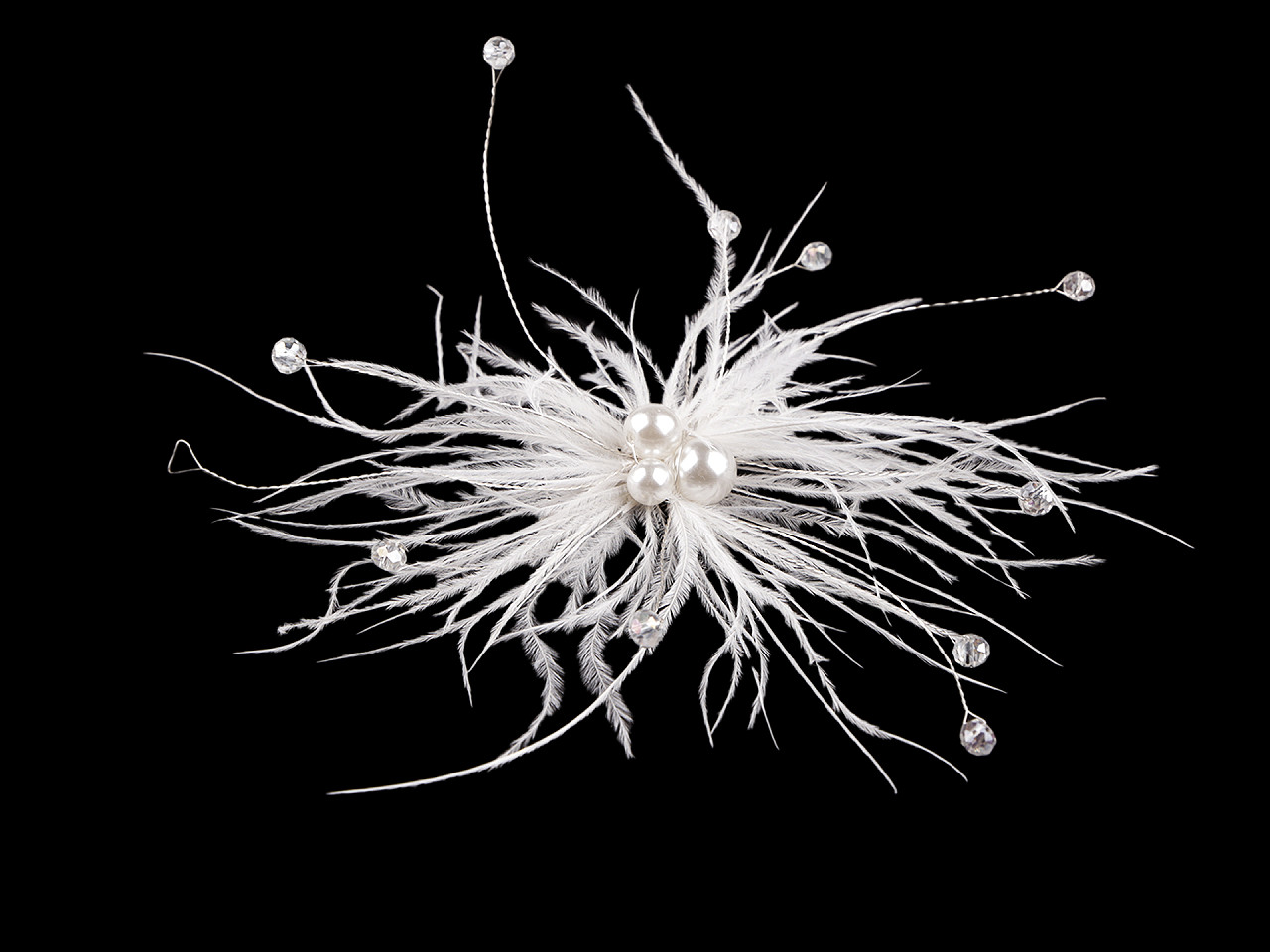 Brosa din pene cu perle si strasuri - Auriu (1 Bucată)