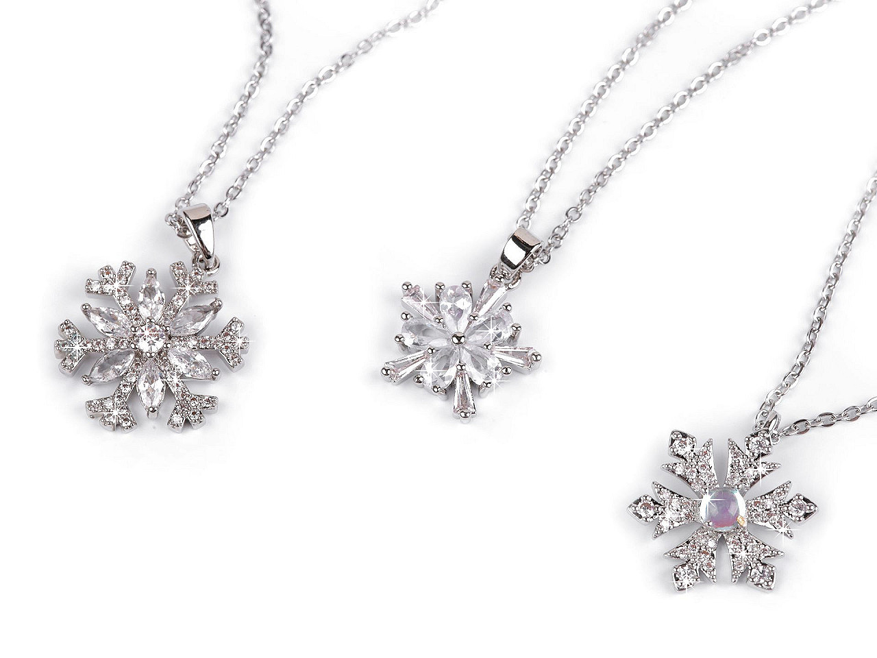 Colier fulg de nea din otel inoxidabil cu strasuri - Cristal (1 Bucată)