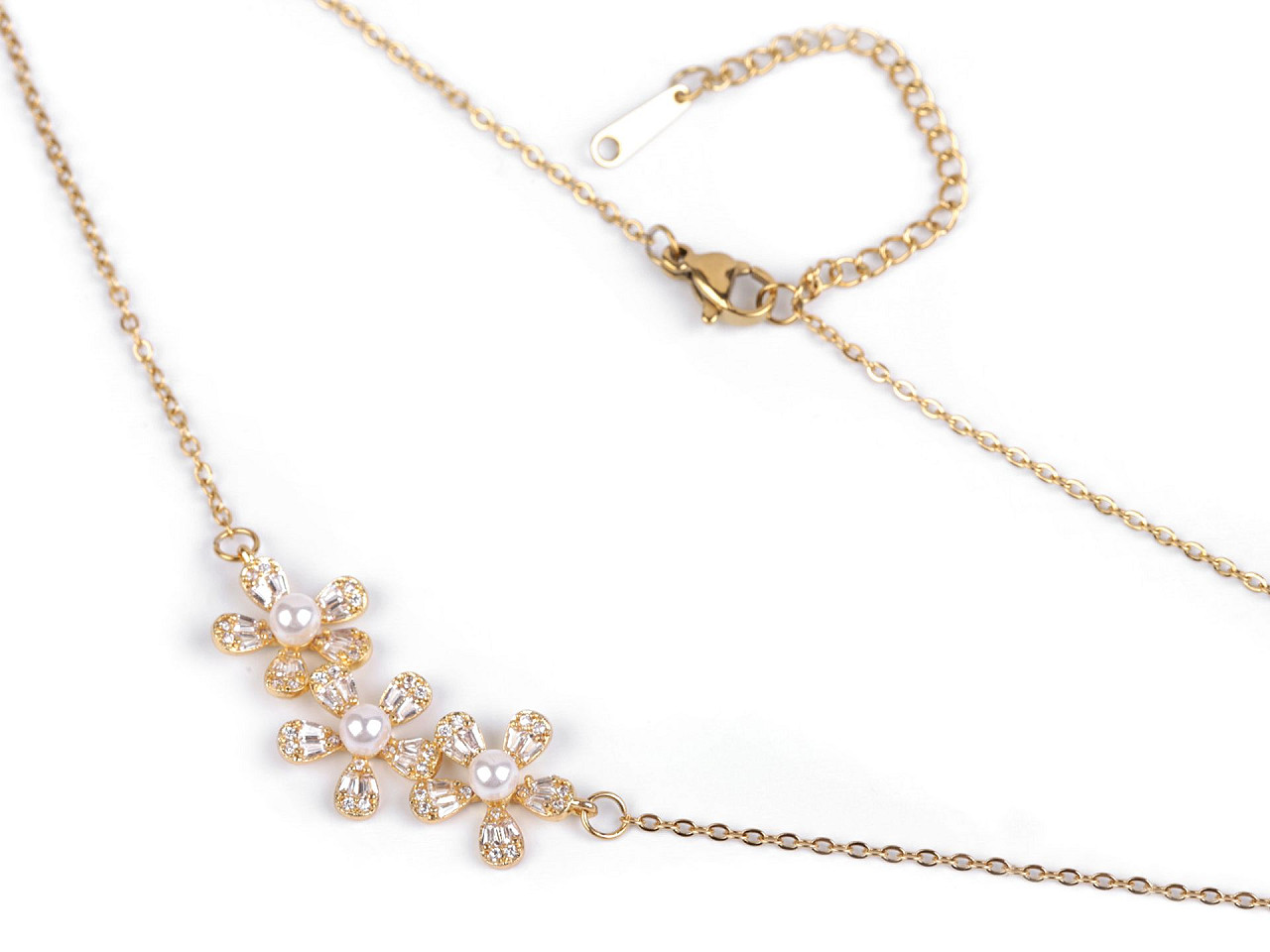 Colier din oțel inoxidabil flori cu strasuri - Auriu (1 Bucată)