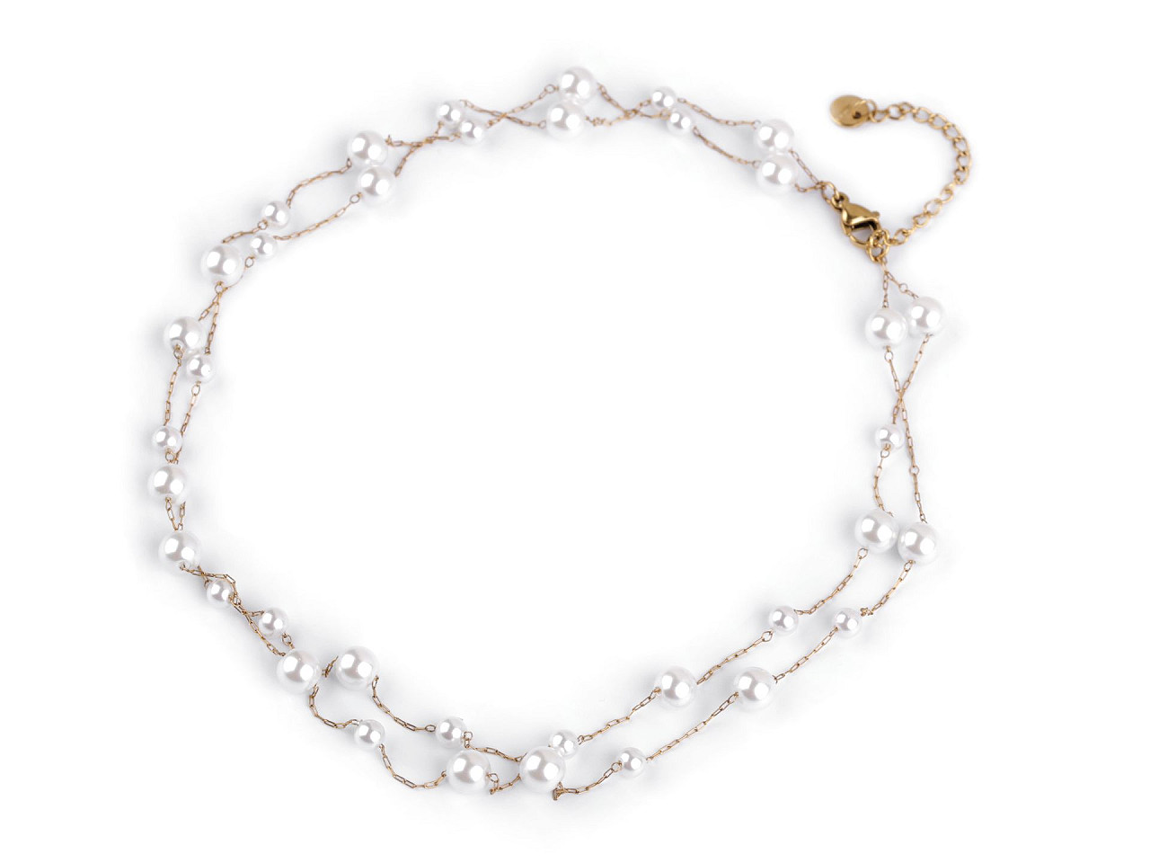 Colier dublu din otel inoxidabil cu perle de sticla - Sidef (1 Bucată)