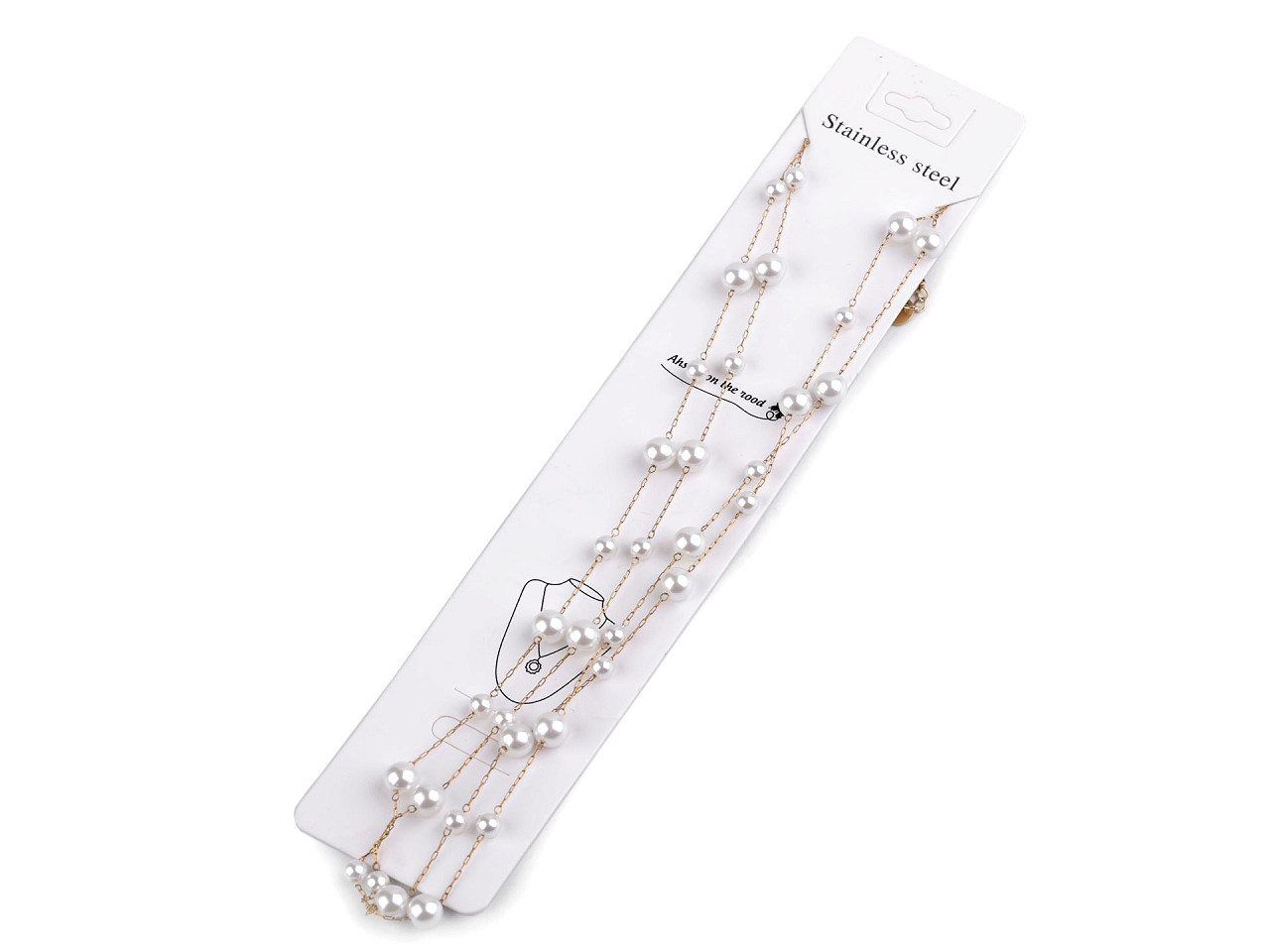 Colier dublu din otel inoxidabil cu perle de sticla - Sidef (1 Bucată)