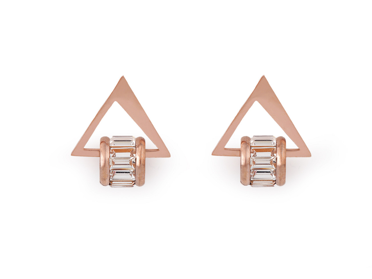Cercei din oțel inoxidabil triunghi cu strasuri - Auriu rose (1 Pereche)