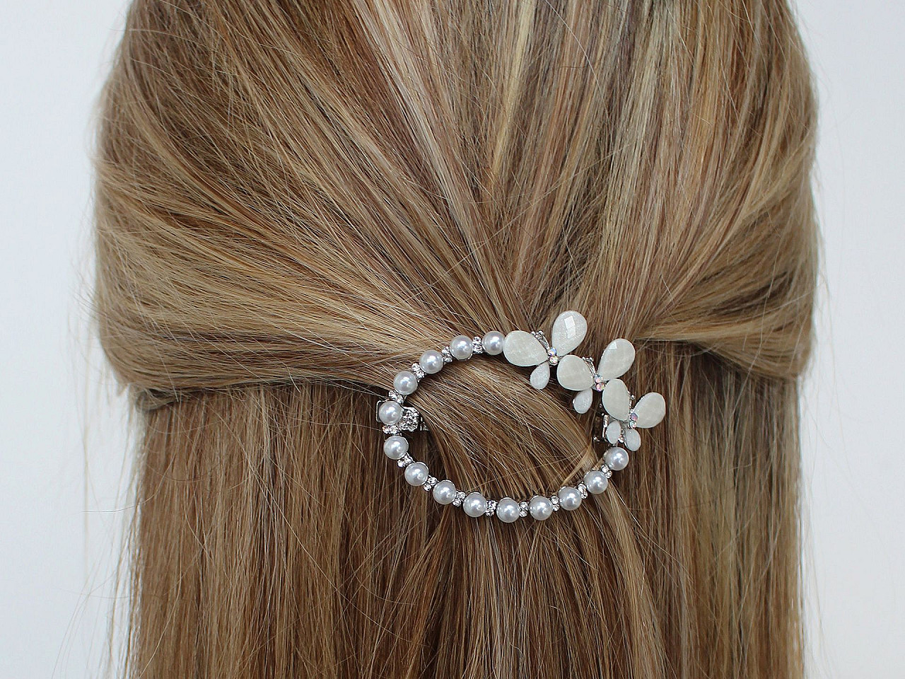 Clamă de păr cu perle - Alb (1 Bucată)