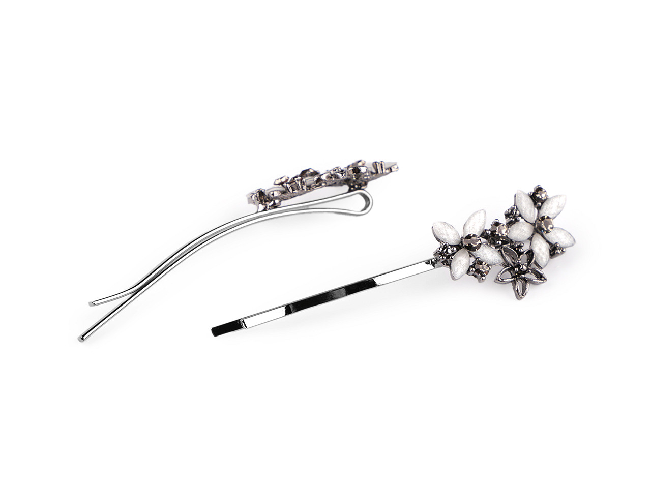 Agrafe cu strasuri si pietricele, flori, frunză - Antracit (2 Bucăți)