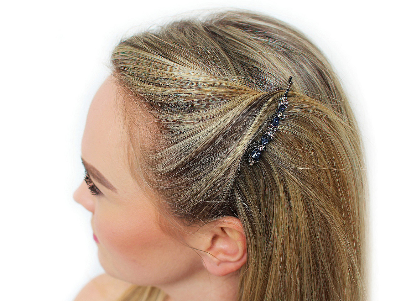 Agrafe cu strasuri - Albastru închis (2 Bucăți)