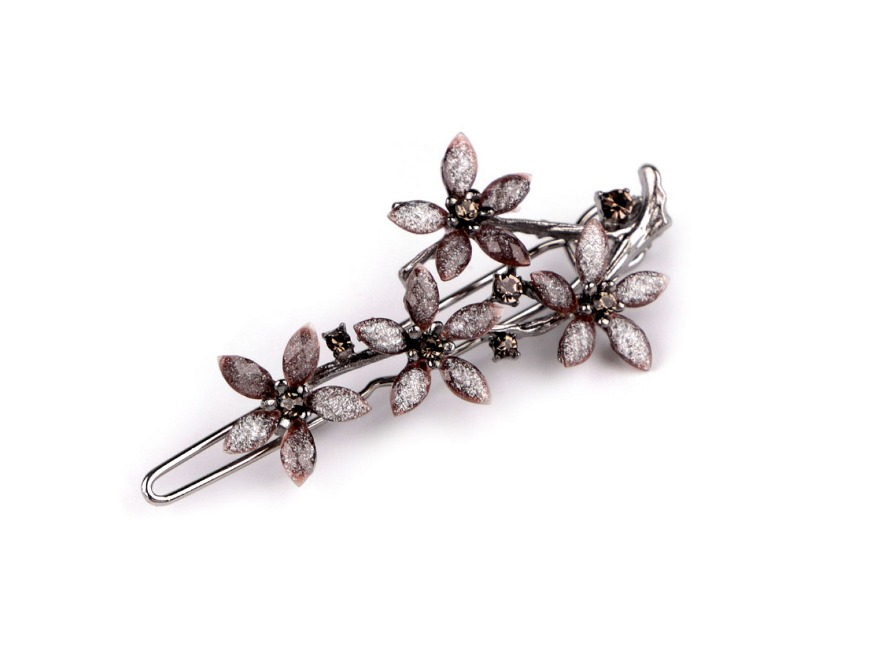 Agrafă de păr cu flori cu strasuri - Jet (1 Bucată)
