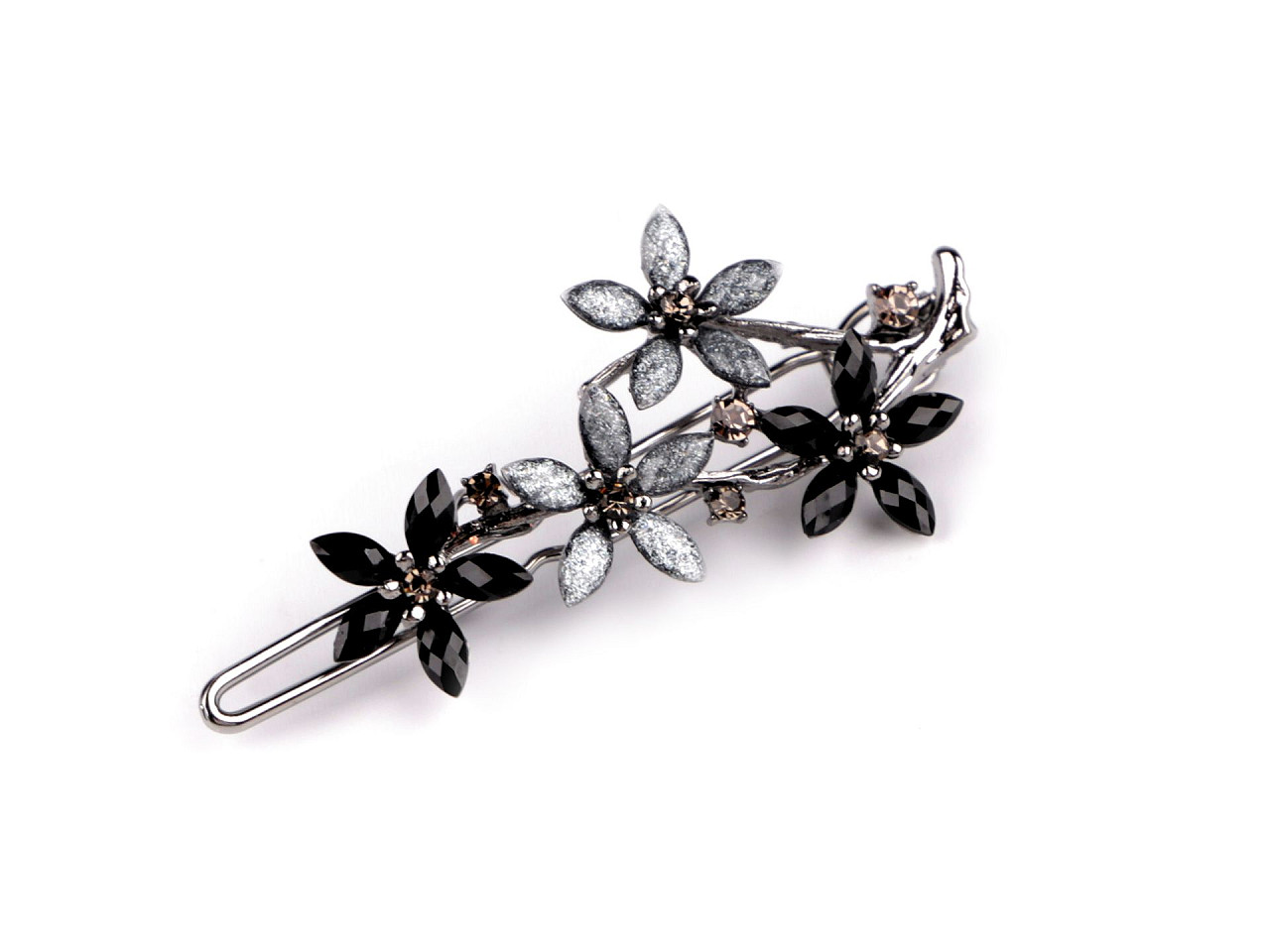 Agrafă de păr cu flori cu strasuri - Jet (1 Bucată)