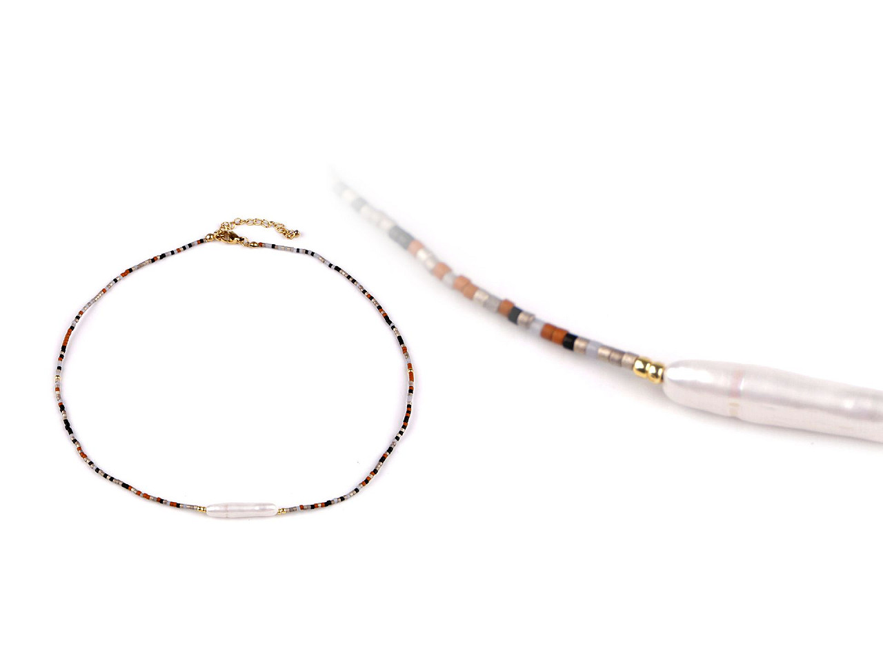 Colier japonez de mărgele japoneze și perlă de apă dulce - Natural (1 Bucată)