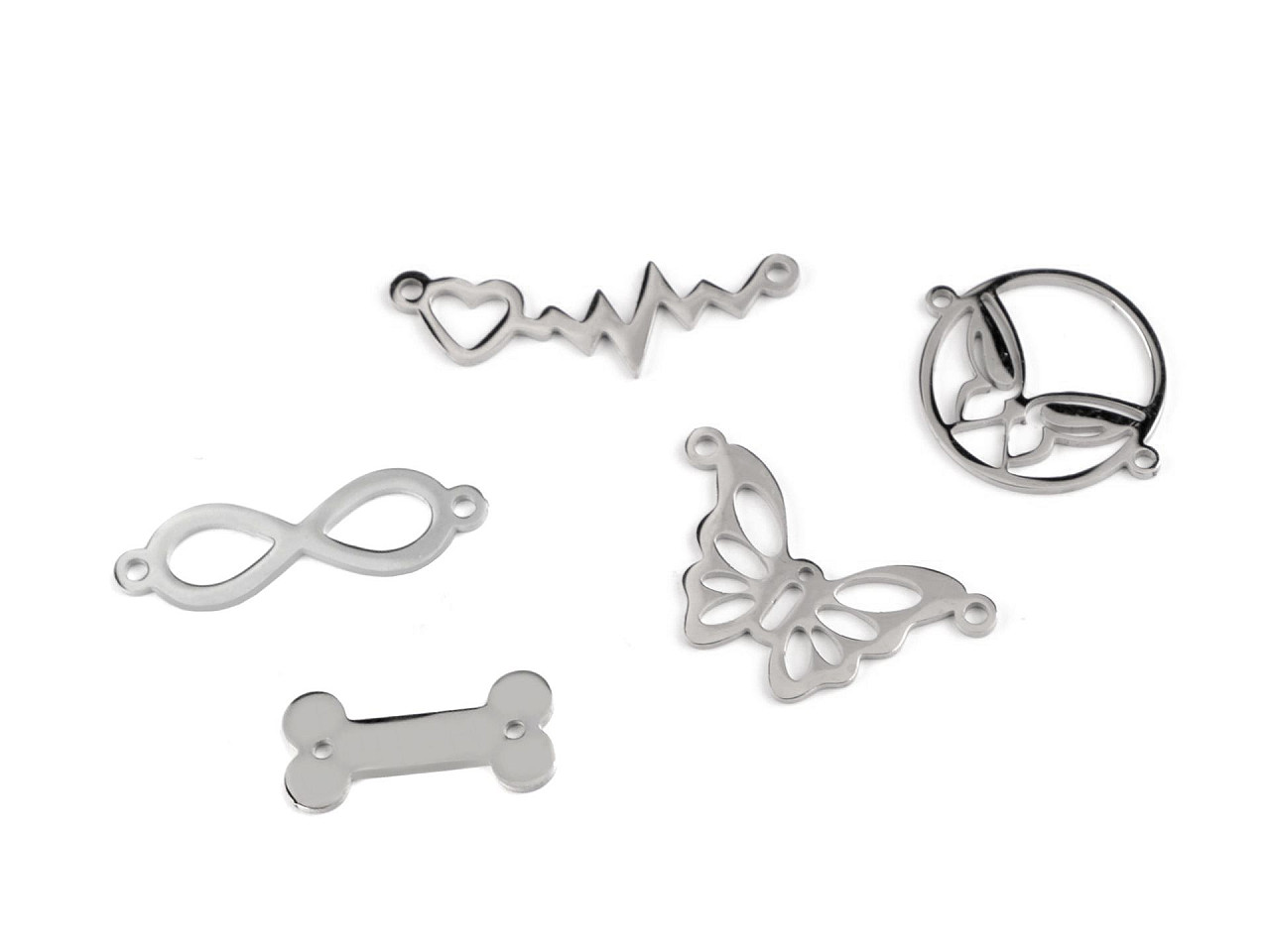 Pandantiv / distanțier pentru realizarea de bijuterii din oțel inoxidabil, simbol infinit, os, fluture, inimă - Platinum (1 Bucată)