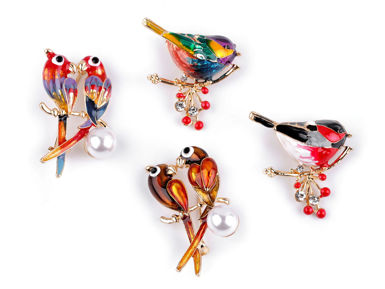 Brosa cu pietre fatetate, pasăre, papagal - Multicolor (1 Bucată)