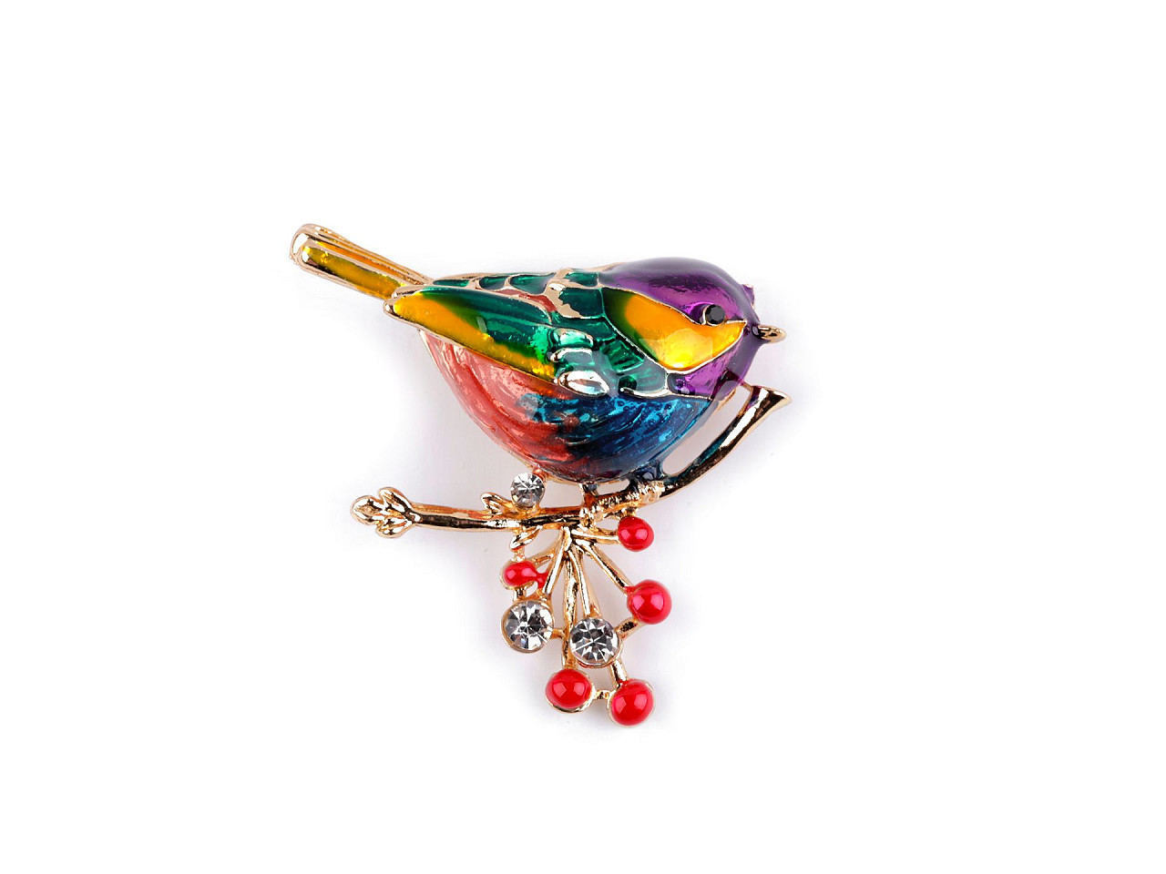 Brosa cu pietre fatetate, pasăre, papagal - Multicolor (1 Bucată)