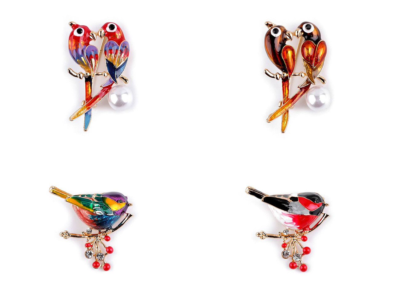 Brosa cu pietre fatetate, pasăre, papagal - Multicolor (1 Bucată)