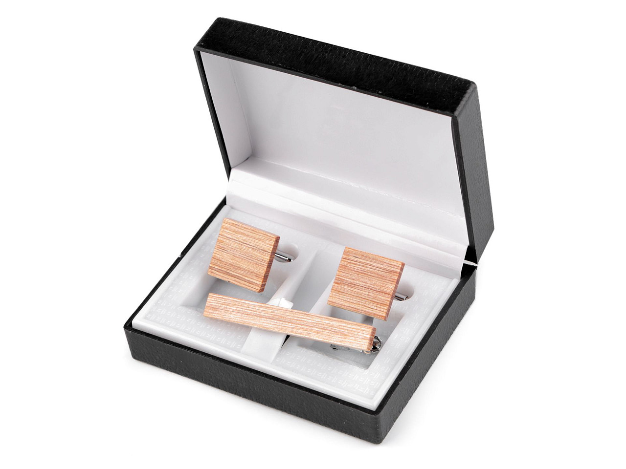 Butoni de manșetă și ac de cravată din lemn în cutie cadou - Natural mediu (1 Cutie)