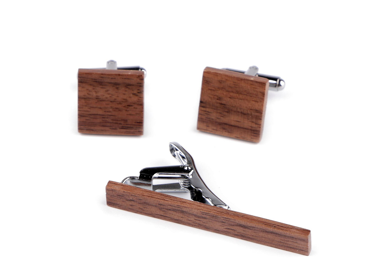 Butoni de manșetă și ac de cravată din lemn în cutie cadou - Natural mediu (1 Cutie)