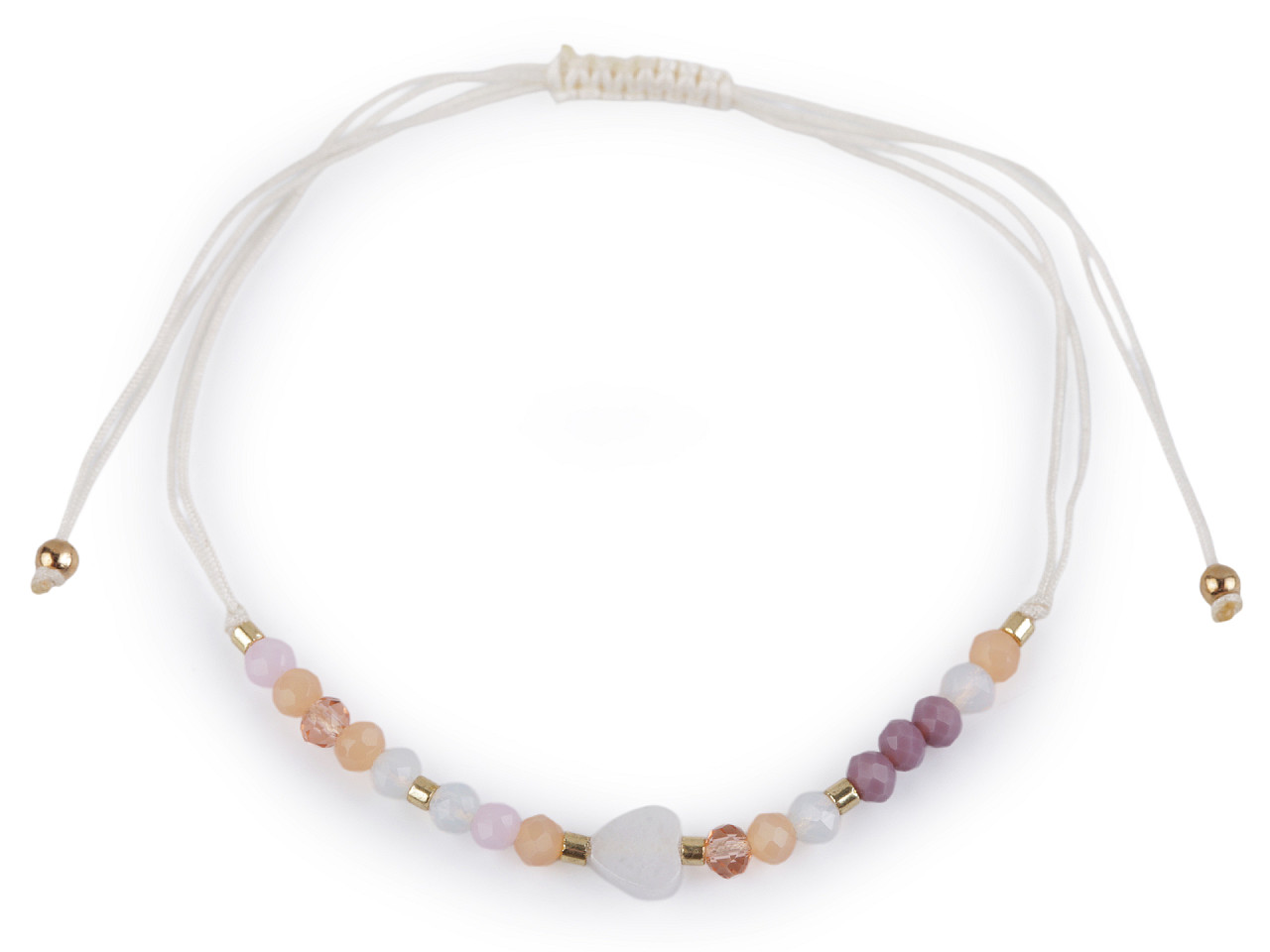 Brățară shamballa cu inimă și strasuri efect ab - Alb (1 Bucată)