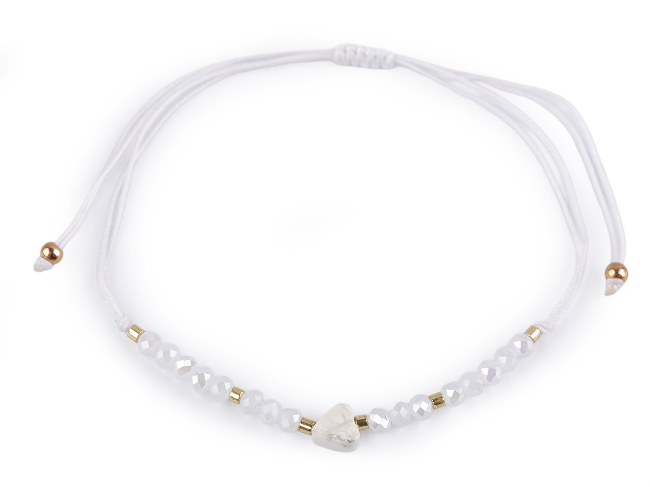 Brățară shamballa cu inimă și strasuri efect ab - Alb (1 Bucată)