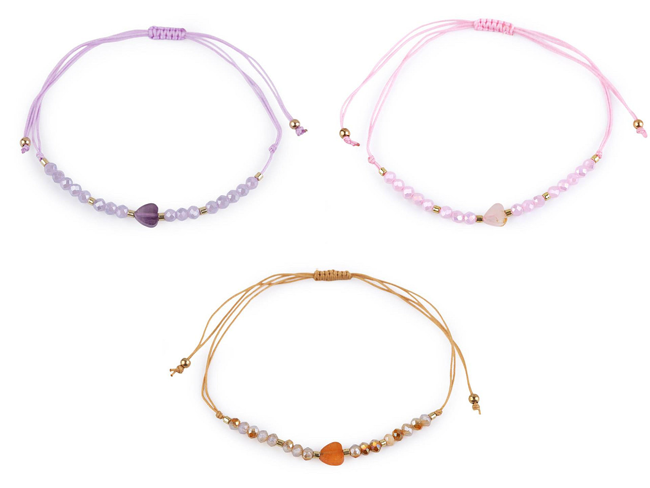 Brățară shamballa cu inimă și strasuri efect ab - Alb (1 Bucată)