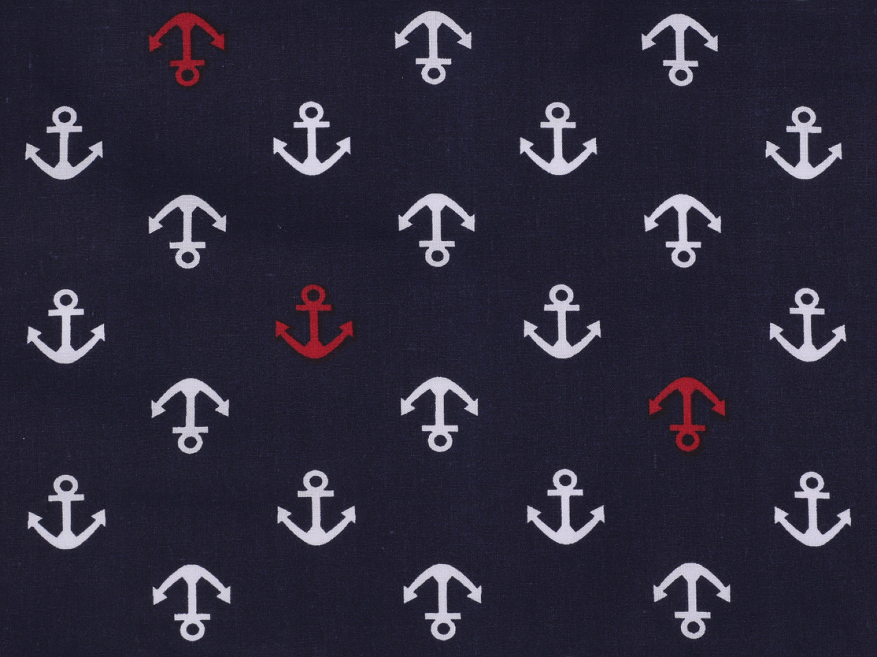 Material bumbac imprimat, motiv ancora - Albastru închis (1 Metru)