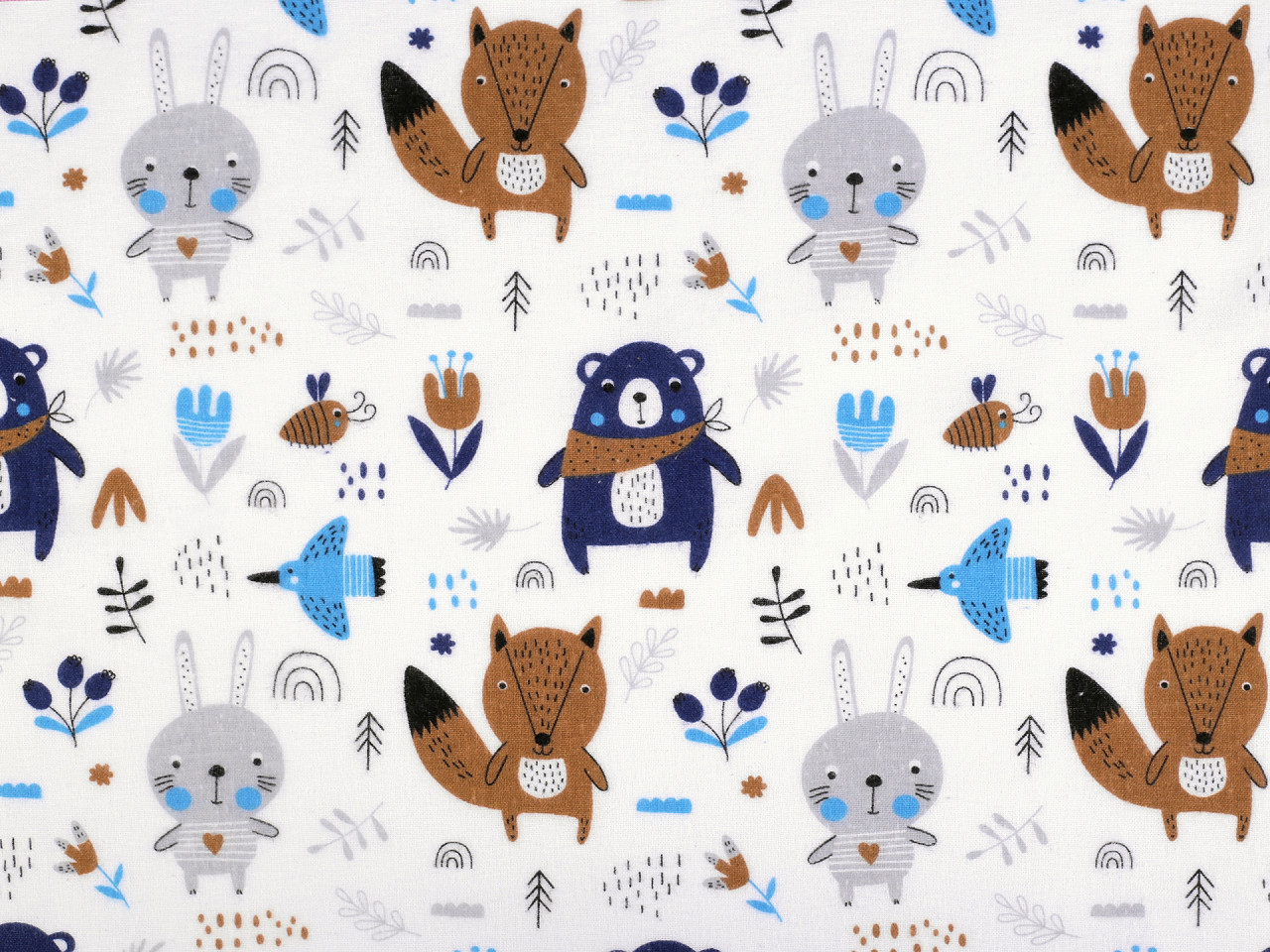 Bumbac flanelat, motiv animale - Albastru închis (1 Metru)