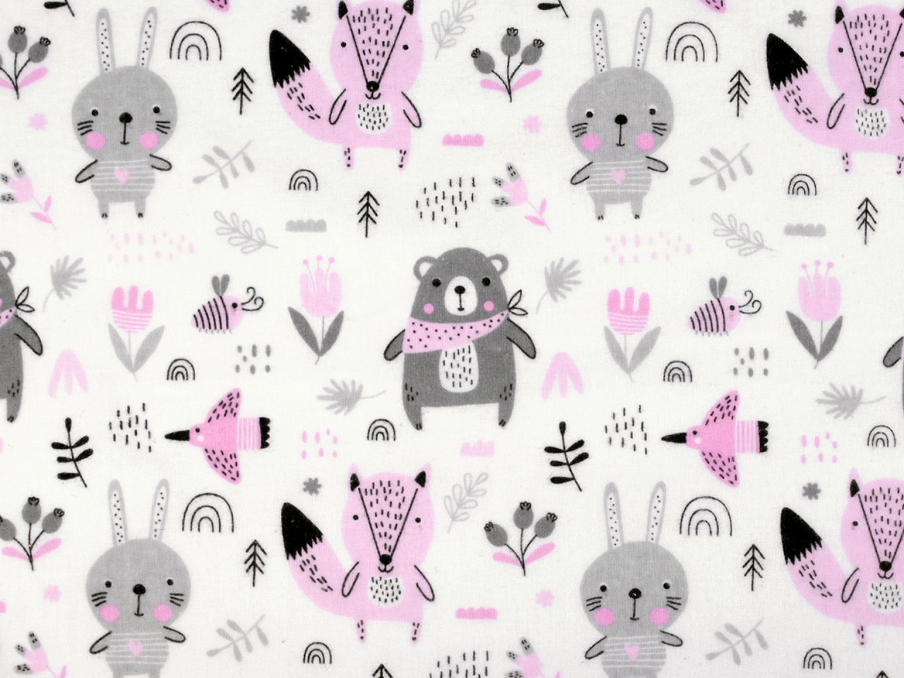 Bumbac flanelat, motiv animale - Albastru închis (1 Metru)