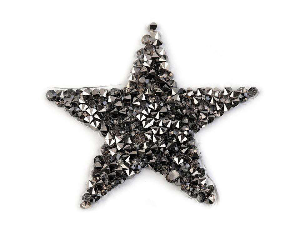 Aplicație termoadezivă - stea cu strasuri - Negru (4 Bucăți)