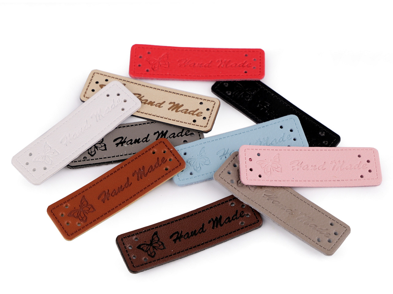 Eticheta piele hand made, 15x50 mm - Roșu (5 Bucăți)