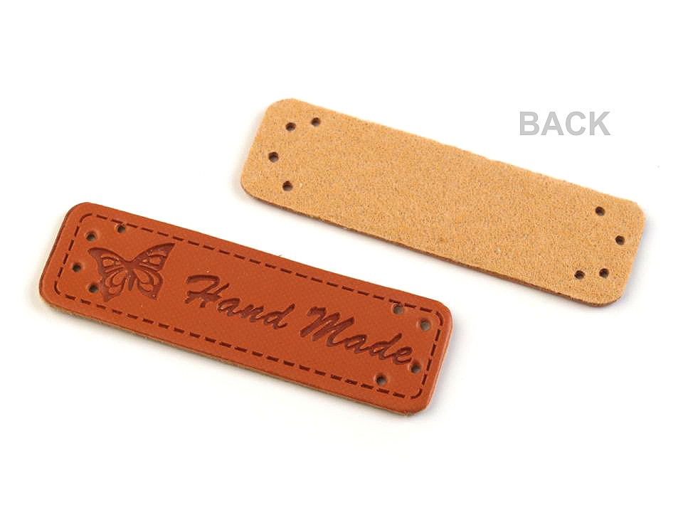Eticheta piele hand made, 15x50 mm - Roșu (5 Bucăți)