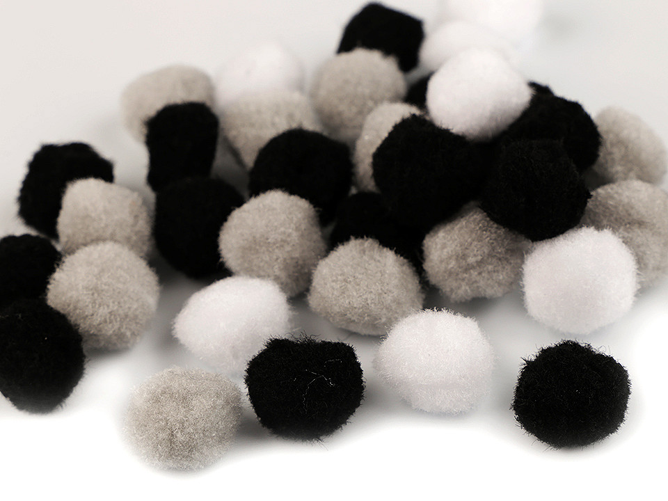 Pompoane mix culori, ø20 mm - Negru (1 Sac)