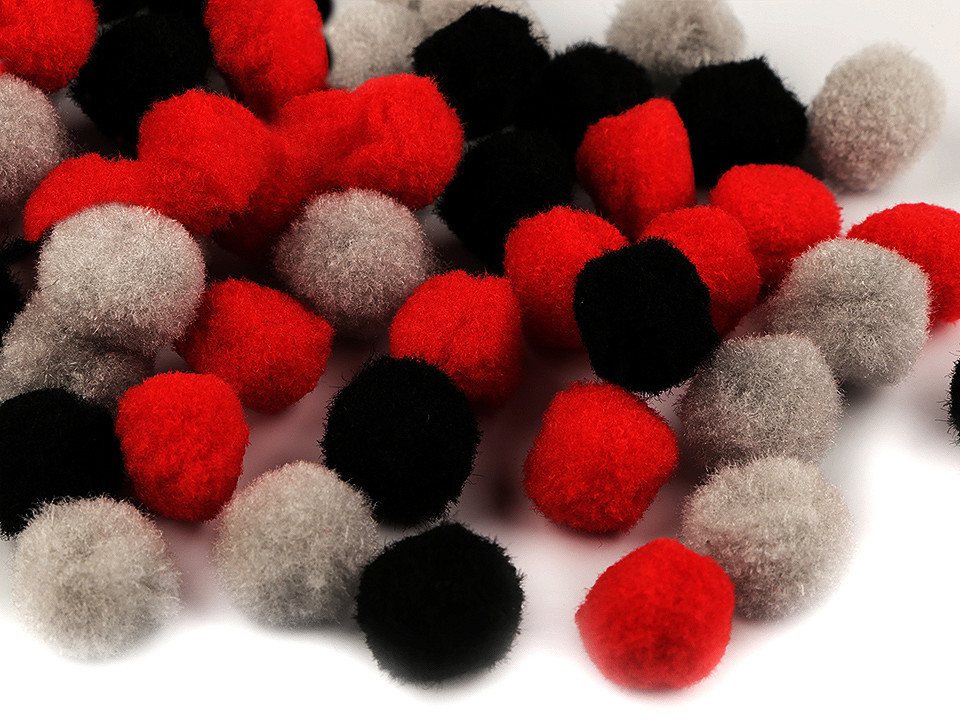 Pompoane mix culori, ø20 mm - Negru (1 Sac)