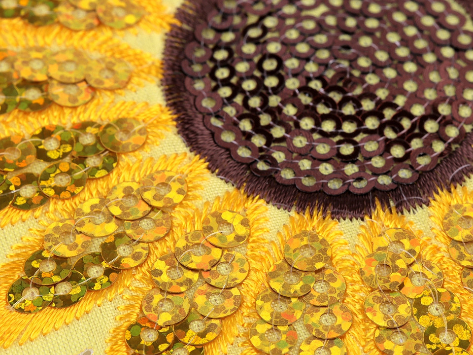 Aplicație termoadezivă - floarea soarelui cu paiete - Galben (10 Bucăți)