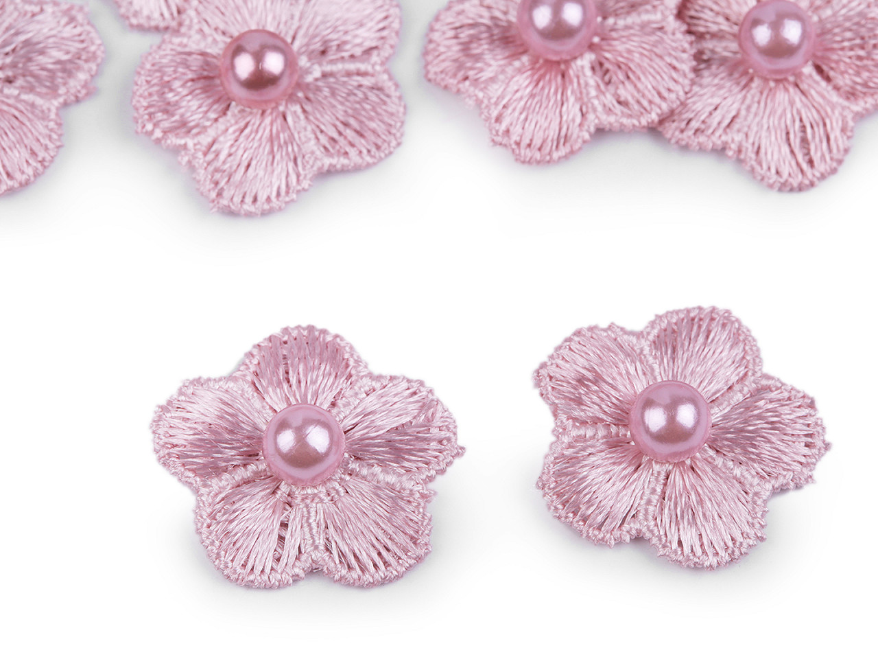 Flori brodate cu perlă, ø2 cm - Mov deschis (10 Bucăți)