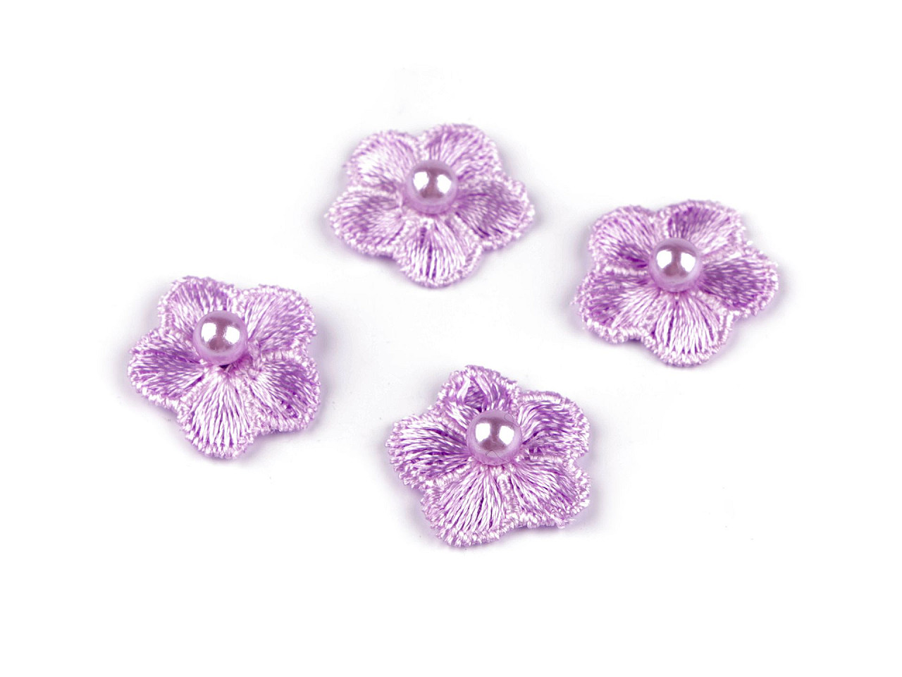 Flori brodate cu perlă, ø2 cm - Mov deschis (10 Bucăți)