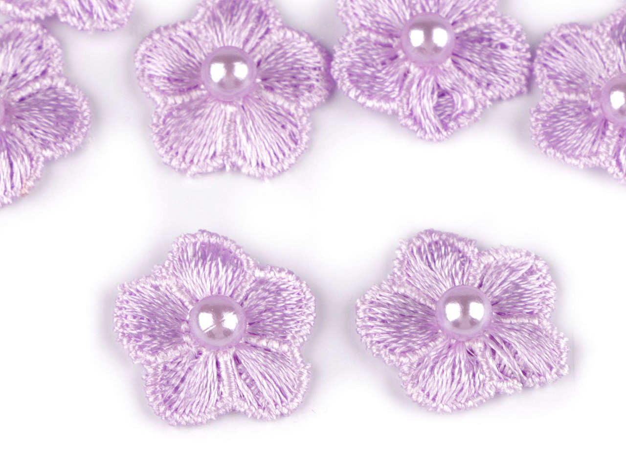 Flori brodate cu perlă, ø2 cm - Mov deschis (10 Bucăți)
