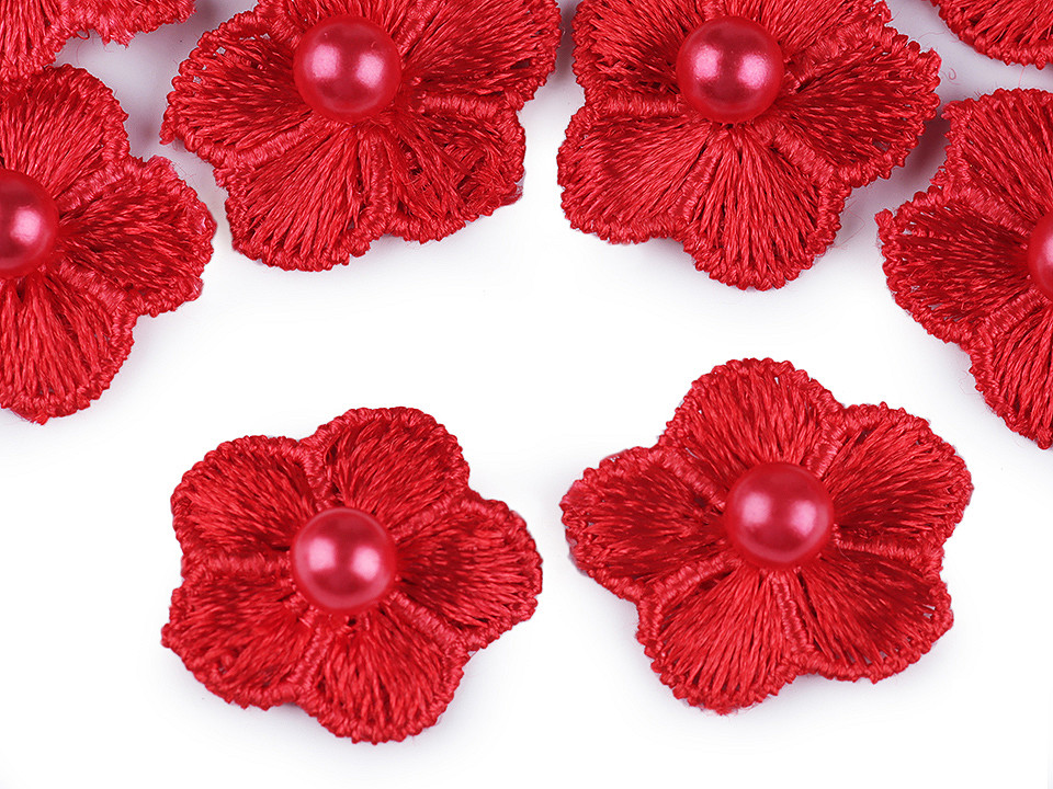 Flori brodate cu perlă, ø2 cm - Mov deschis (10 Bucăți)