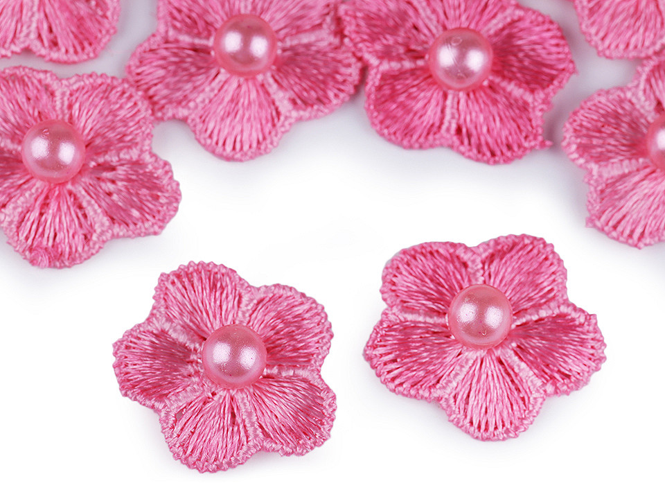 Flori brodate cu perlă, ø2 cm - Mov deschis (10 Bucăți)