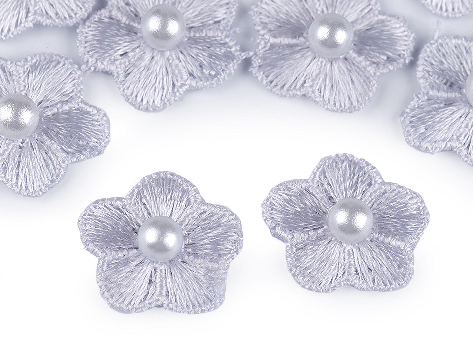 Flori brodate cu perlă, ø2 cm - Mov deschis (10 Bucăți)