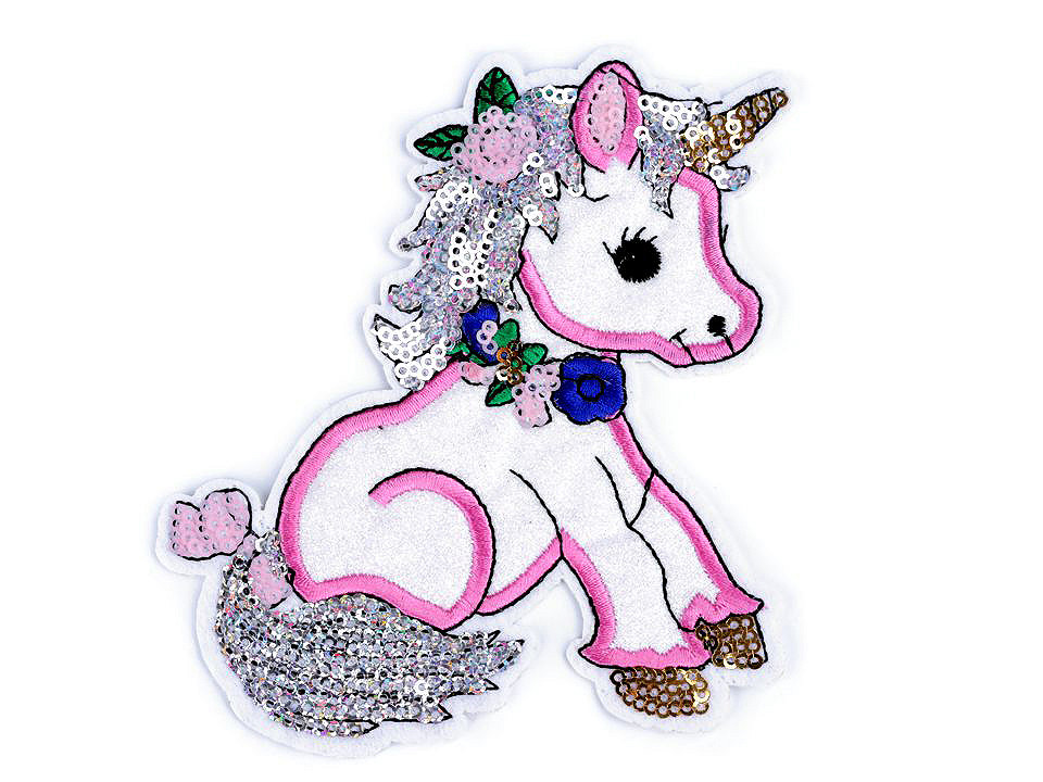 Aplicație termoadezivă cu paiete - unicorn, înghețată - Alb (1 Bucată)