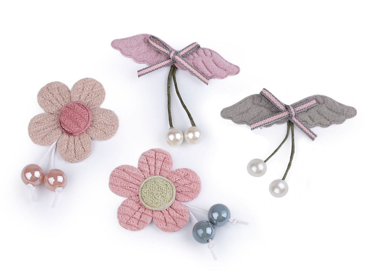 Aplicație flori, aripi - Roz vintage (10 Bucăți)