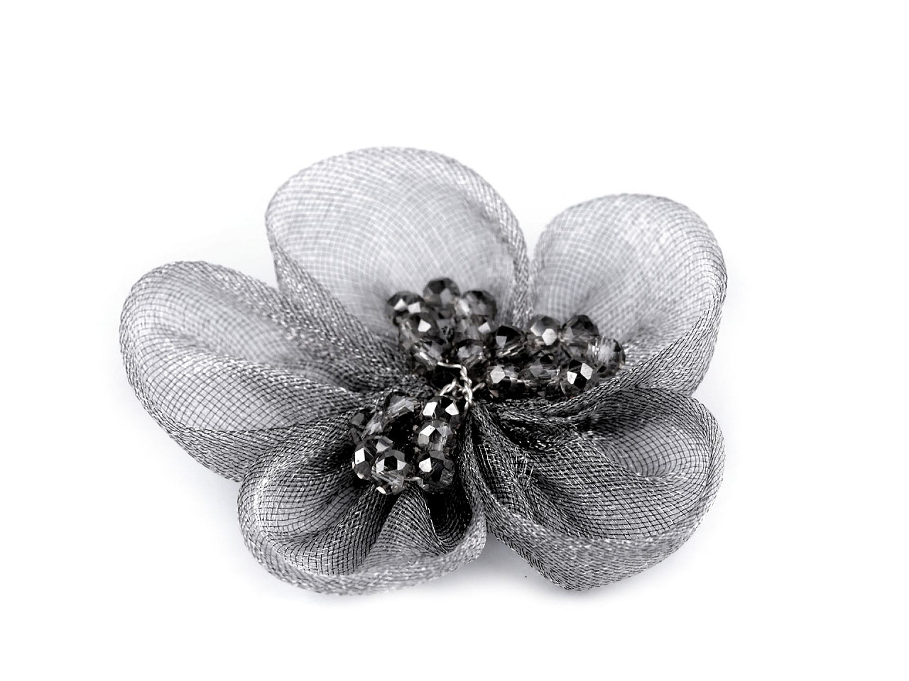 Floare din organza cu margele pentru cusut si lipit ø4,5 cm - Roz vintage (2 Bucăți)