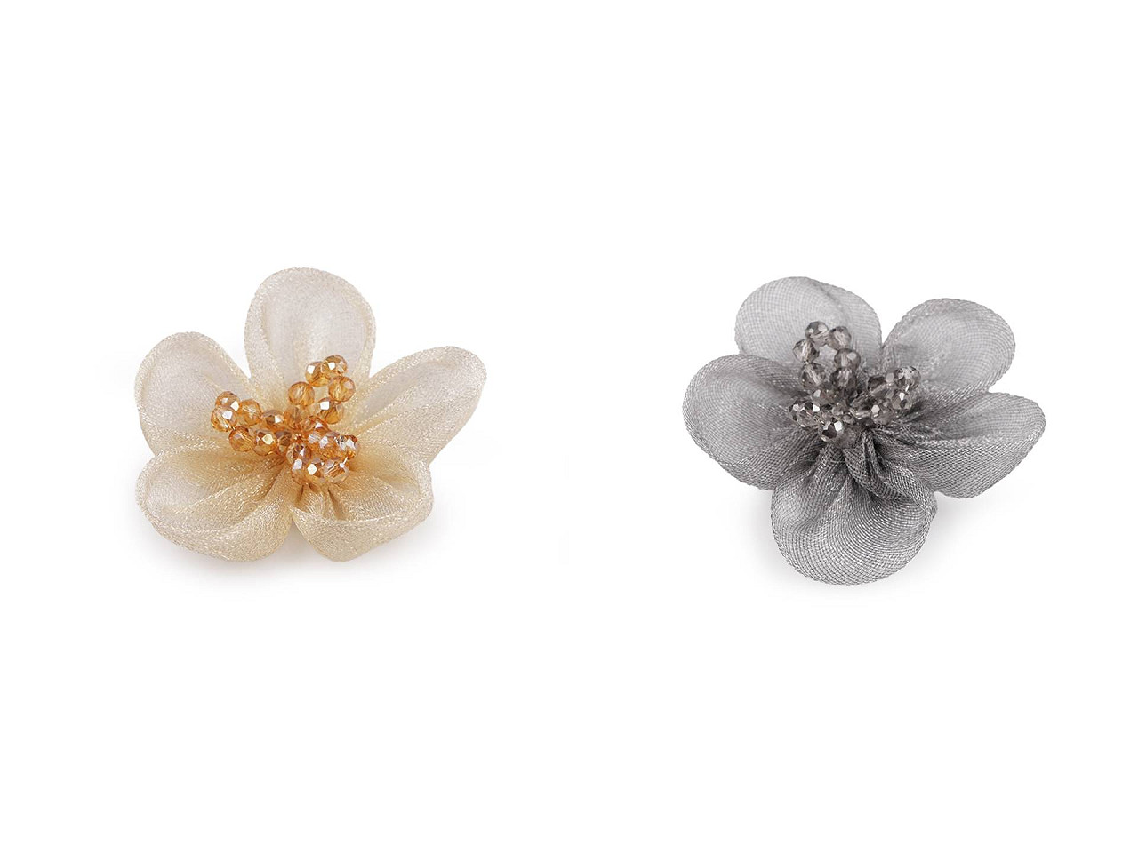 Floare din organza cu margele pentru cusut si lipit ø4,5 cm - Roz vintage (2 Bucăți)