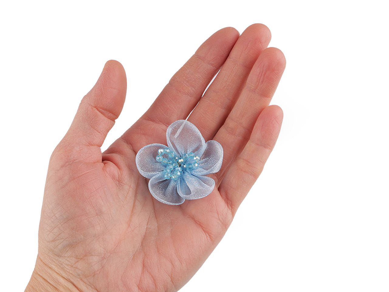 Floare din organza cu margele pentru cusut si lipit ø4,5 cm - Roz vintage (2 Bucăți)