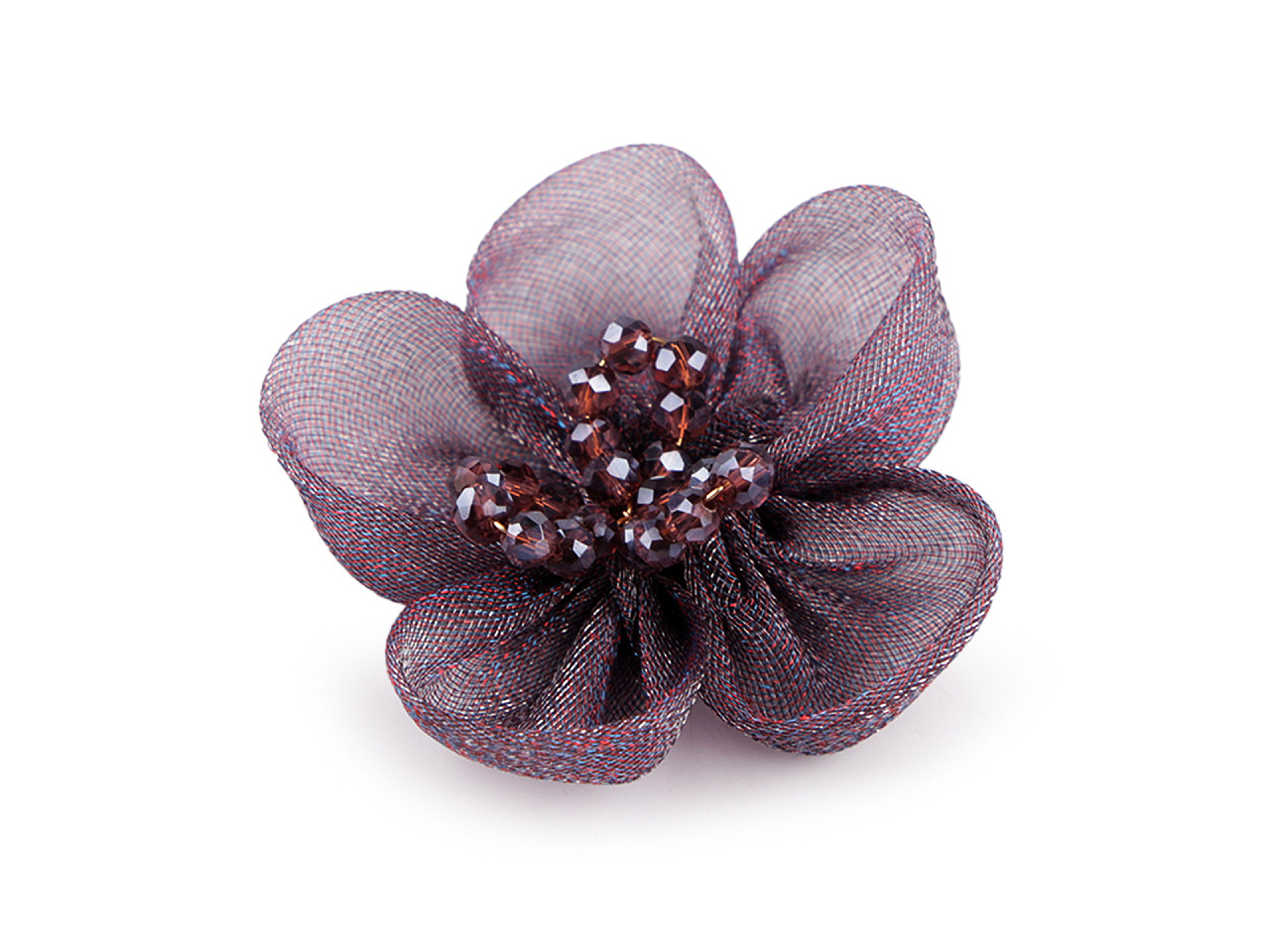 Floare din organza cu margele pentru cusut si lipit ø4,5 cm - Roz vintage (2 Bucăți)