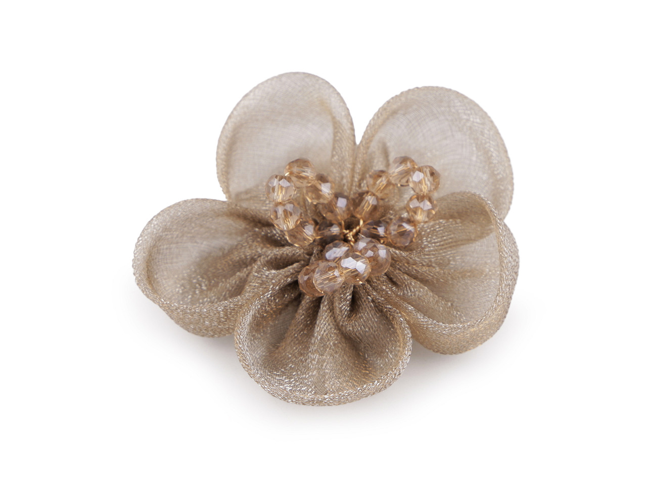 Floare din organza cu margele pentru cusut si lipit ø4,5 cm - Roz vintage (2 Bucăți)