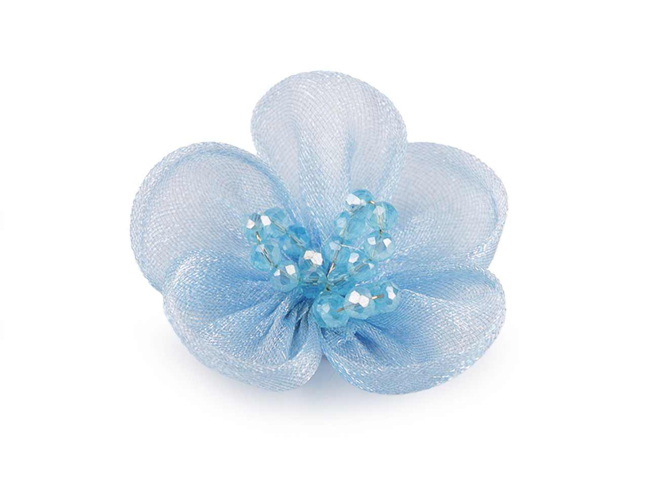 Floare din organza cu margele pentru cusut si lipit ø4,5 cm - Roz vintage (2 Bucăți)