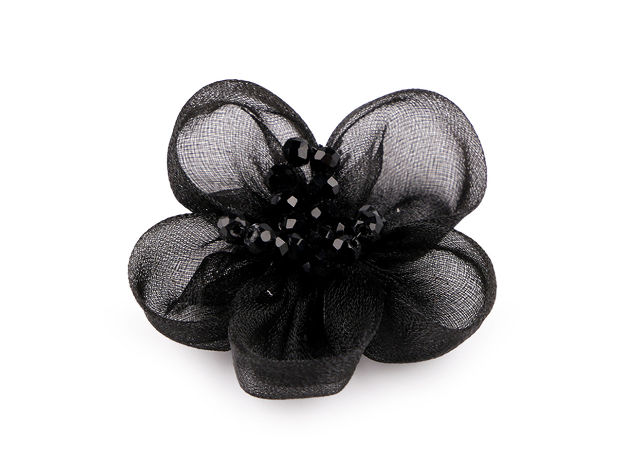 Floare din organza cu margele pentru cusut si lipit ø4,5 cm - Roz vintage (2 Bucăți)