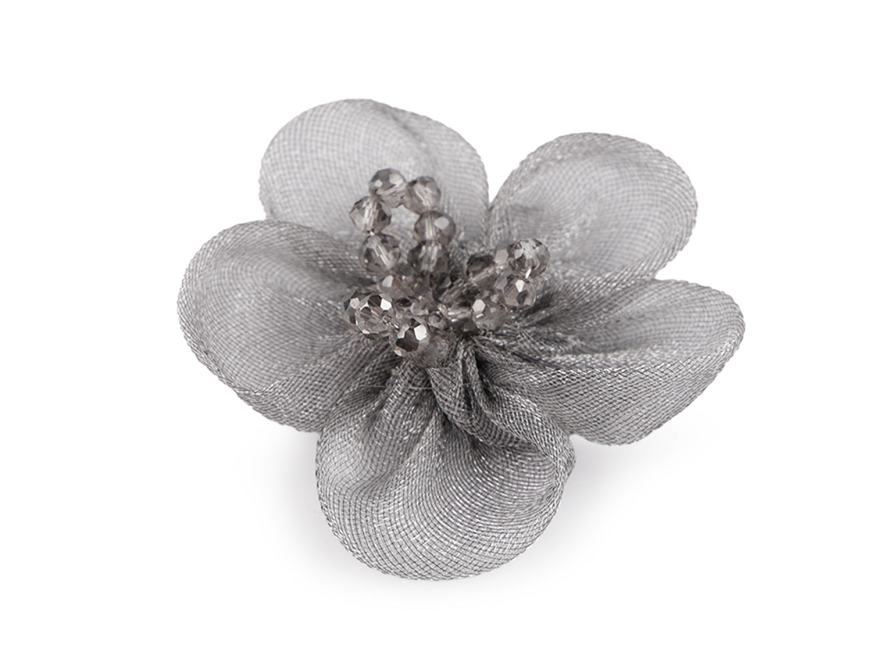 Floare din organza cu margele pentru cusut si lipit ø4,5 cm - Roz vintage (2 Bucăți)