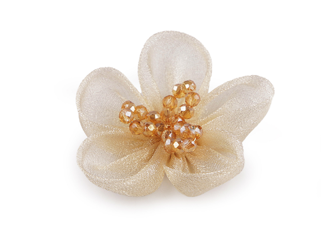 Floare din organza cu margele pentru cusut si lipit ø4,5 cm - Roz vintage (2 Bucăți)