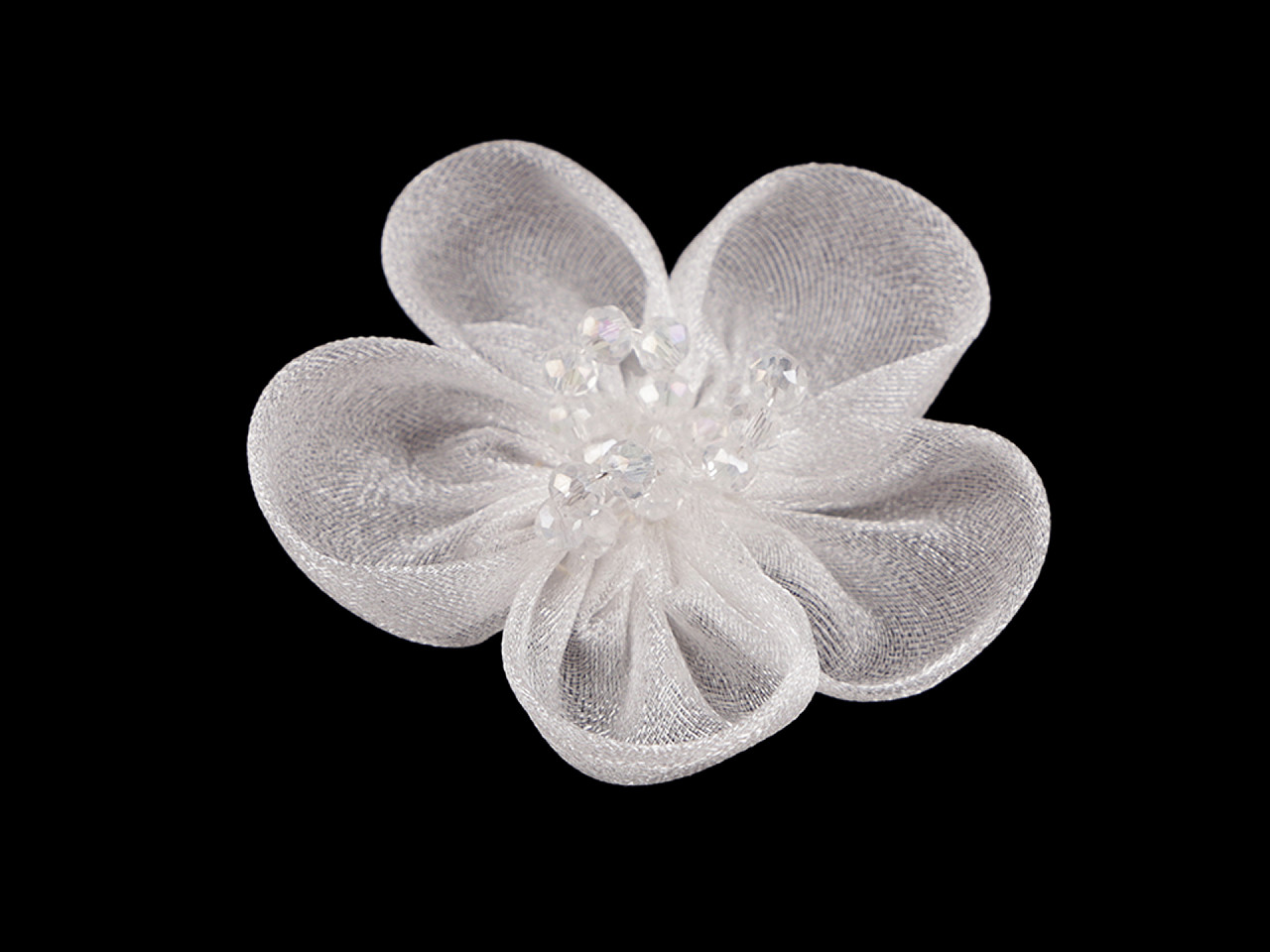 Floare din organza cu margele pentru cusut si lipit ø4,5 cm - Roz vintage (2 Bucăți)